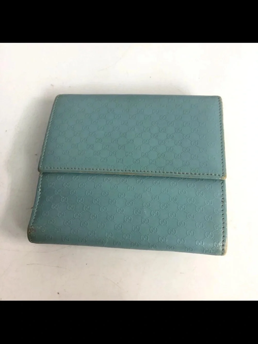 Gucci Powder Blue Leather Wallet with Gold Hardware